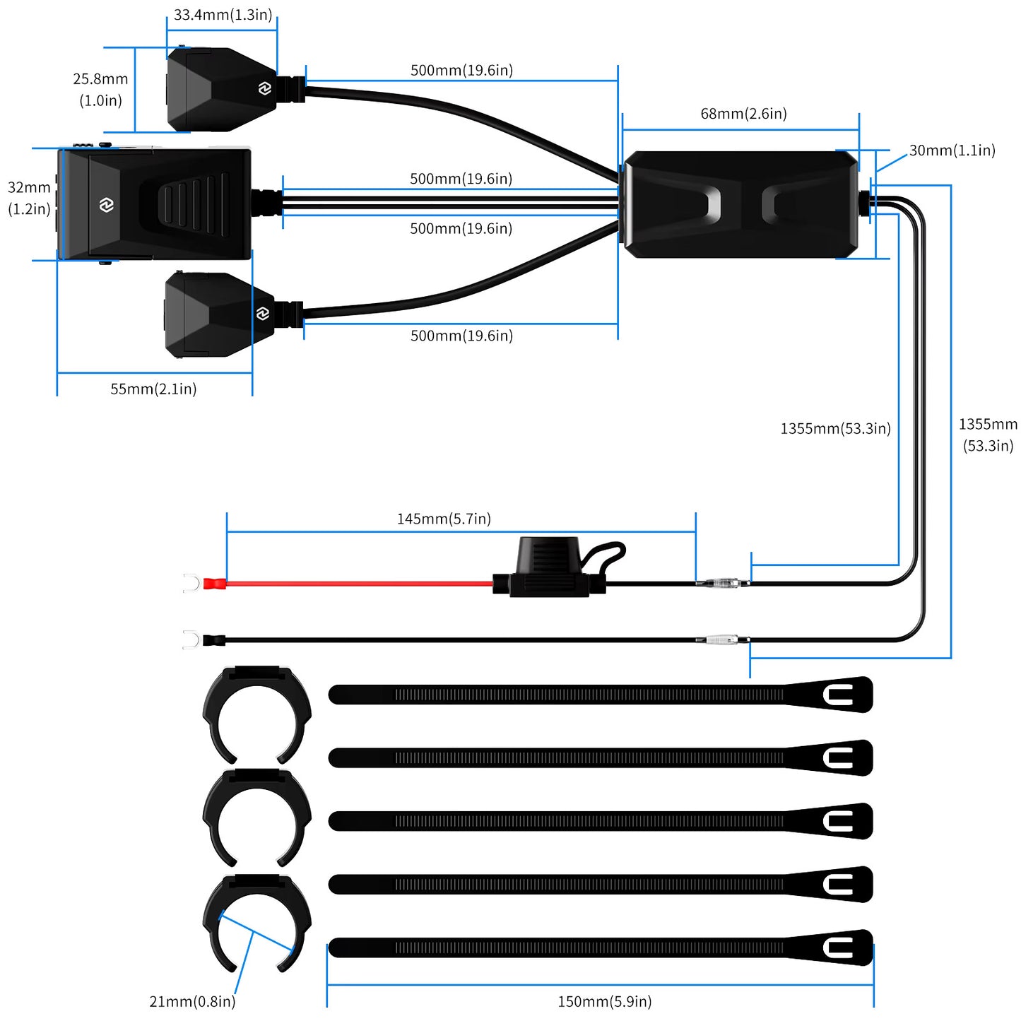 T1 Pro - Motorcycle Triple Socket Charger